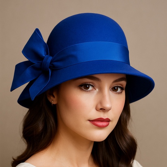 betmar Accessories - Betmar 100% Wool Cloche Hat Cobalt Blue w/ Grosgrain Bow Made in USA